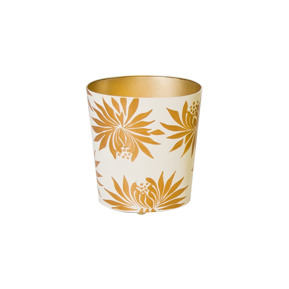 Worlds Away - Gold And Cream Floral Wastebasket - WBDAHLIAGL view 1