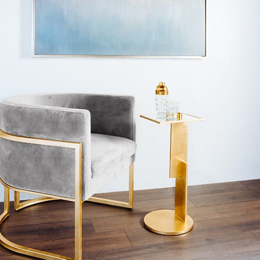Worlds Away - Gold Leaf Frame Barrel Chair In Grey Velvet - JENNA GGRY view 2