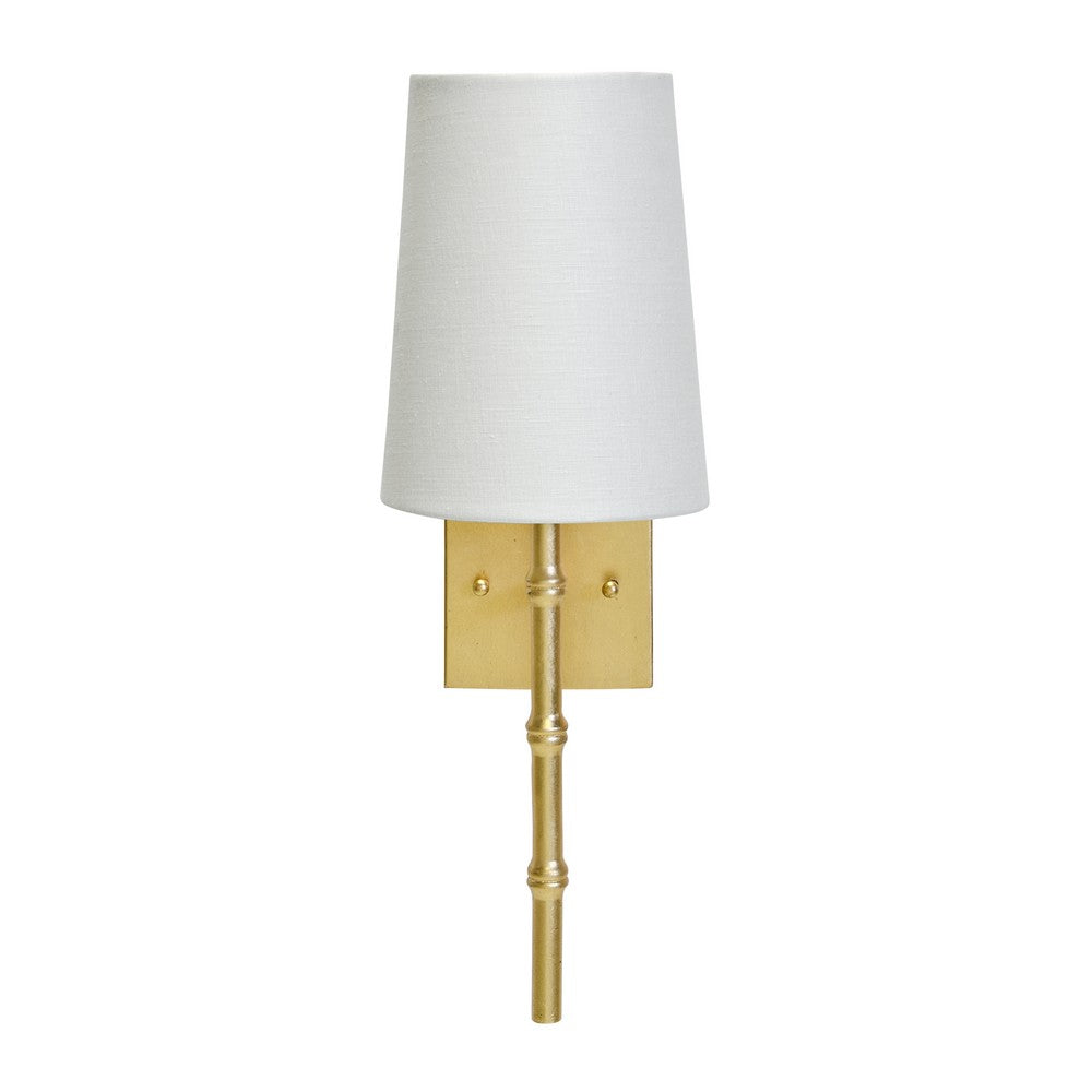 Worlds Away - Gold Leaf Sconce W Bamboo Detail & White Linen Shade - MOLLY G view 1