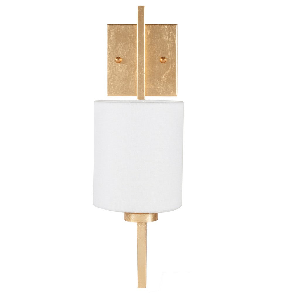 Worlds Away - Gold Leaf Sconce With White Linen Shade - BECKHAM G view 3