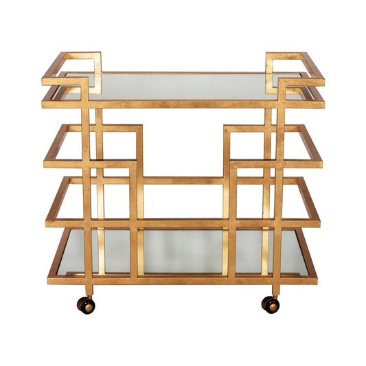 Worlds Away - Gold Lf Linear Bar Cart W Mirror Shelves - IRELAND G view 2