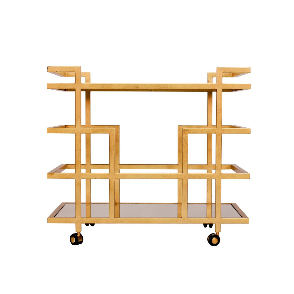 Worlds Away - Gold Lf Linear Bar Cart W Mirror Shelves - IRELAND G view 3