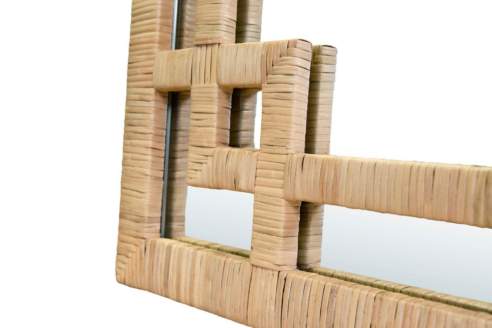 Worlds Away - Greek Key Design Mirror In Wrapped Natural Rattan - GENEVA NAT view 3