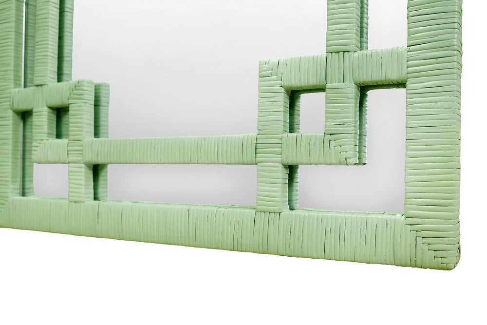 Worlds Away - Greek Key Design Mirror In Wrapped Rattan In Sage Green - GENEVA SG view 4
