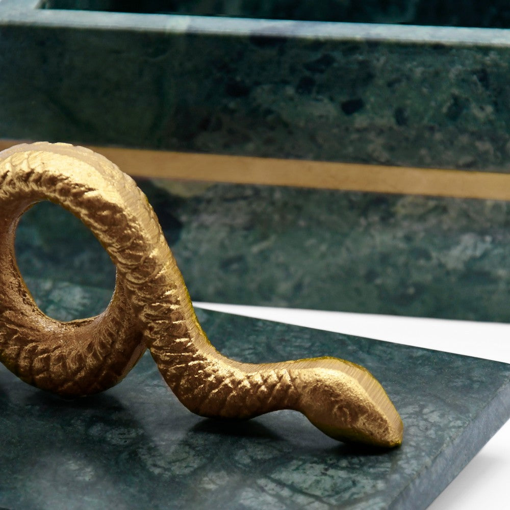 Worlds Away - Green Marble Box With Brushed Brass Detail And Brass Snake Handle - BOA view 6