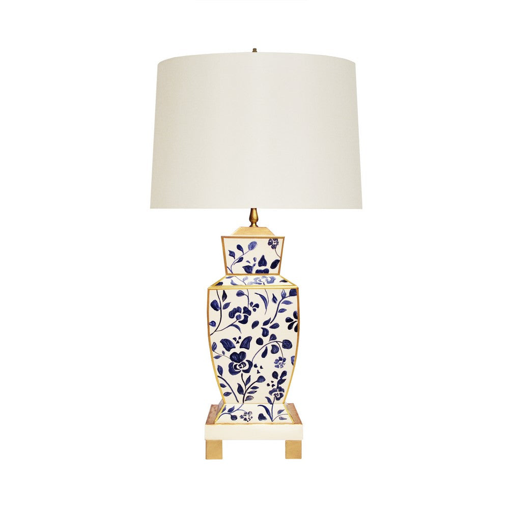 Worlds Away - Hand Painted Urn Shape Tole Table Lamp In Navy Vine - BIANCA VINE view 1