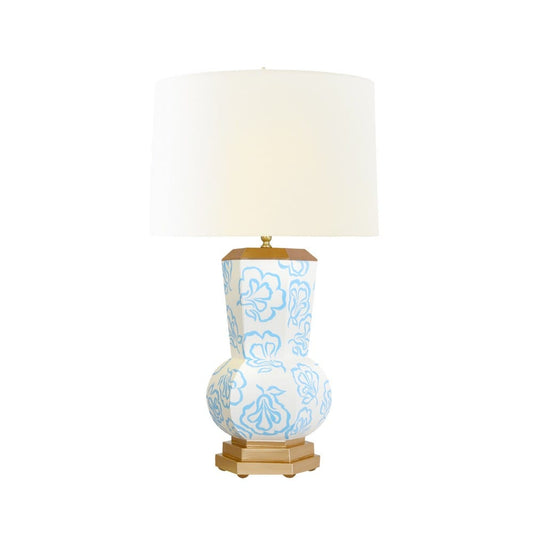 Worlds Away - Handpainted Gourd Shape Tole Table Lamp In Blue Bloom Pattern - CATALINA BLOOM LBL view 2