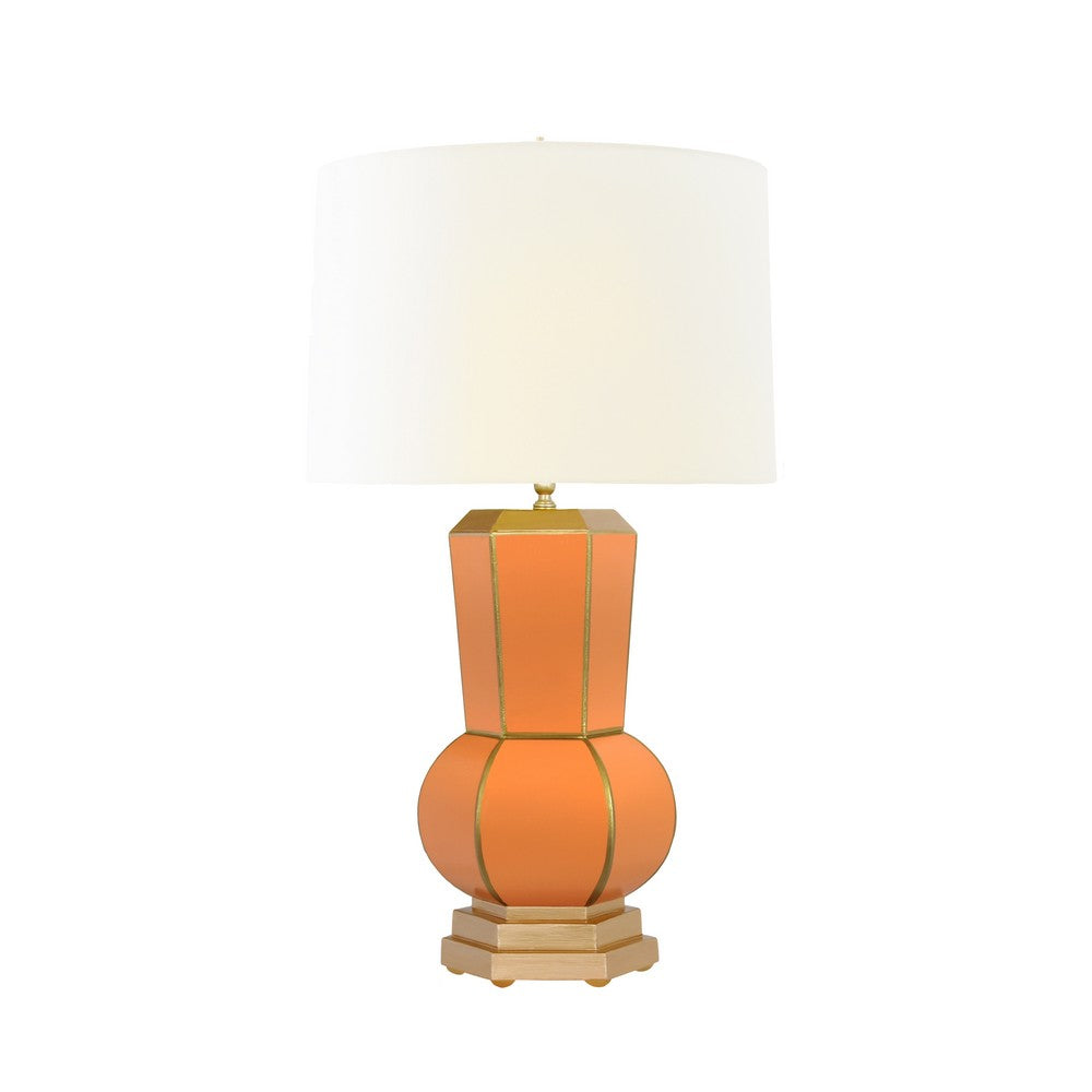 Worlds Away - Handpainted Gourd Shape Tole Table Lamp In Orange With Gold Detail - CATALINA OR view 2