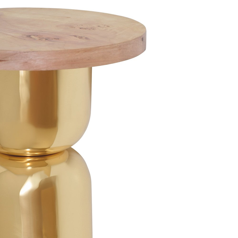 Worlds Away - Hourglass Brass Base Side Table With Round Burl Wood Top - ALINA BW view 3