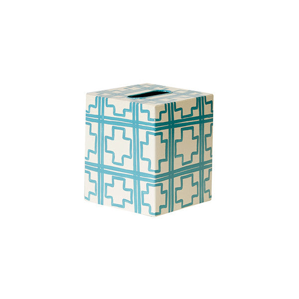 Worlds Away - Kleenex Box - Turquoise And Cream Trellis - KBSQUAREDT view 1