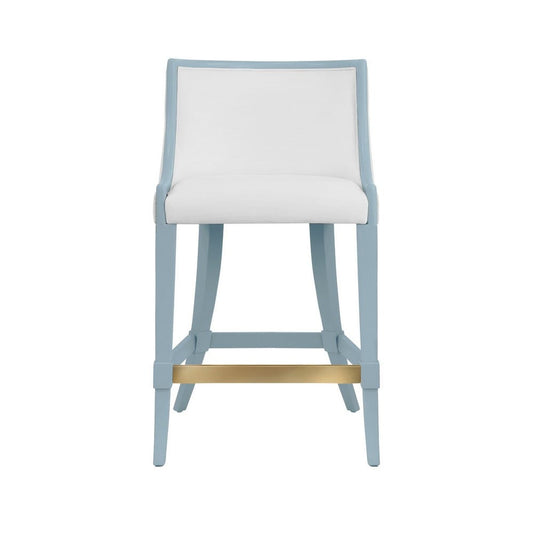 Worlds Away - Klismos Leg Counter Stool With Performance White Linen Upholstery In Matte Light Blue Lacquer - KEATON LB view 2