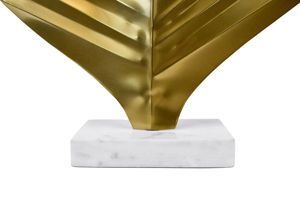 Worlds Away - Large Antique Brass Leaf Scultpture With White Marble Base - SPRIG view 6