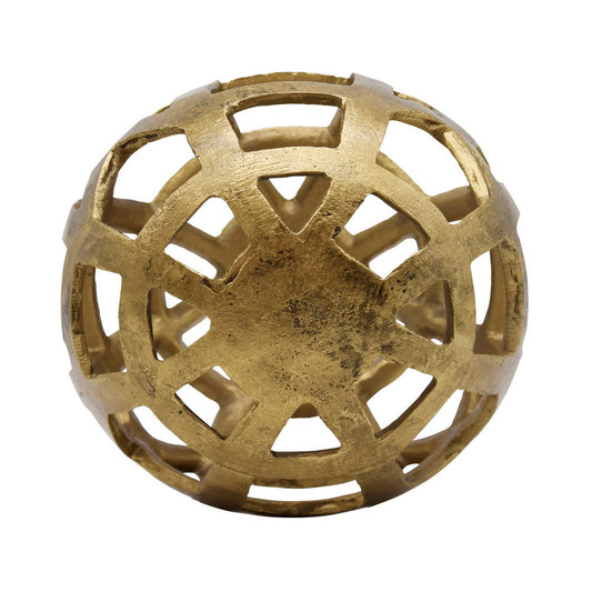 Worlds Away - Large Round Metal Ball With Geo Cutouts In Textured Brass - PAXON LG view 2