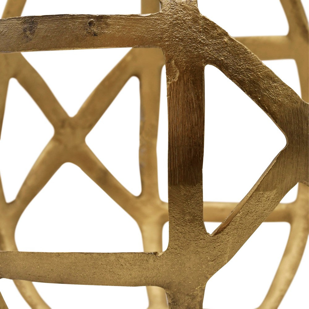 Worlds Away - Large Round Metal Ball With Geo Cutouts In Textured Brass - PAXON LG view 4