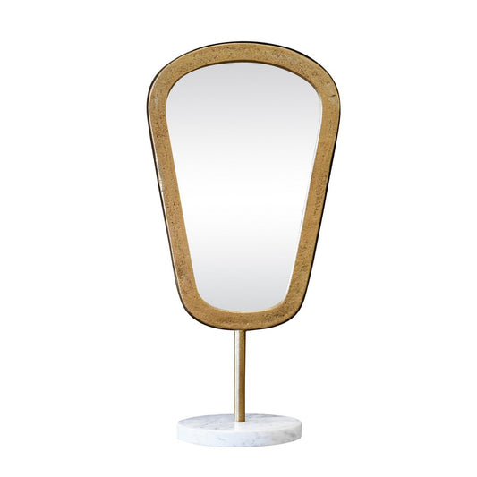 Worlds Away - Large Table Top Mirror In Aged Gold Finish On White Marble Base - MICAH LG view 2