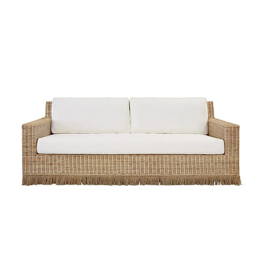 Worlds Away - Lawson Style Sofa In Natural Rattan With Fringe Skirt And Ivory Linen Cushions - TENNY WH view 2