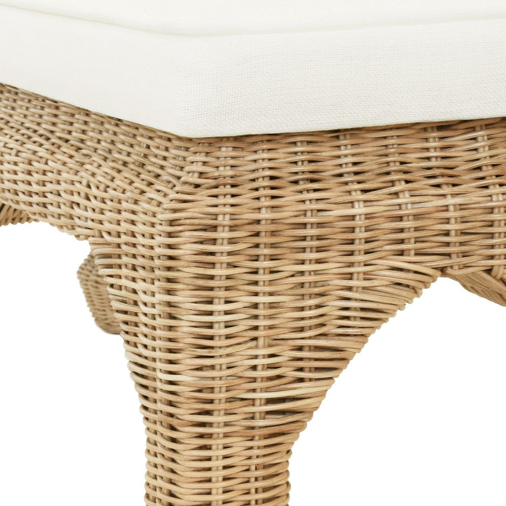 Worlds Away - Ming Style Bench In Woven Rattan With Ivory Linen Cushion - MASSEY view 4