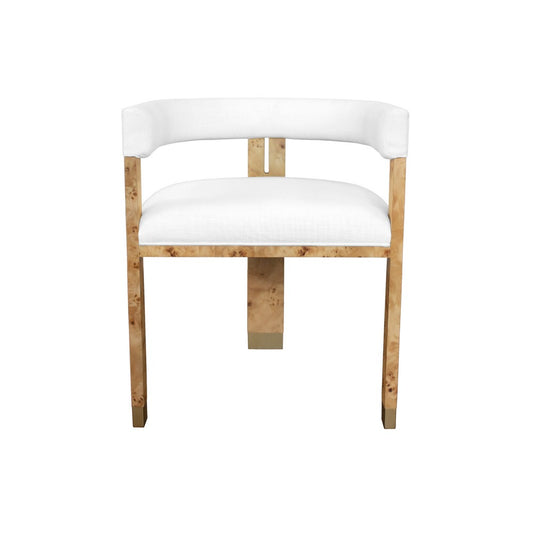 Worlds Away - Modern Chair In Burl Wood With White Linen Upholstery - JUDE BW view 2
