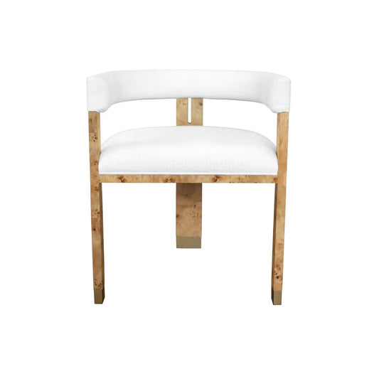 Worlds Away - Modern Chair In Burl Wood With White Linen Upholstery - JUDE BW view 2