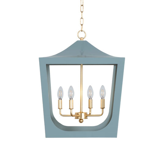 Worlds Away - Modern Pagoda Lantern With Four Light Gold Leaf Cluster, Body In Light Blue Powder Coat - WIMBLE GBL view 2