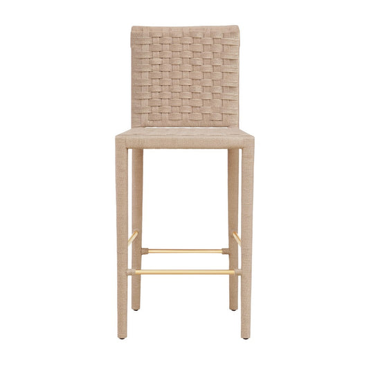 Worlds Away - Natural Rope Basketweave Pattern Bar Stool With Antique Brass Stretcher - BURBANK BS view 2