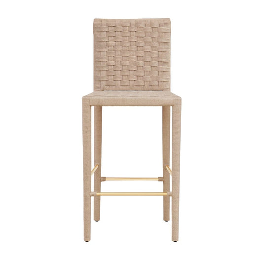 Worlds Away - Natural Rope Basketweave Pattern Bar Stool With Antique Brass Stretcher - BURBANK BS view 2