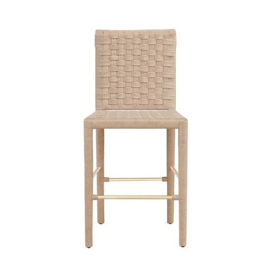 Worlds Away - Natural Rope Basketweave Pattern Counter Stool With Antique Brass Stretcher - BURBANK CS view 2