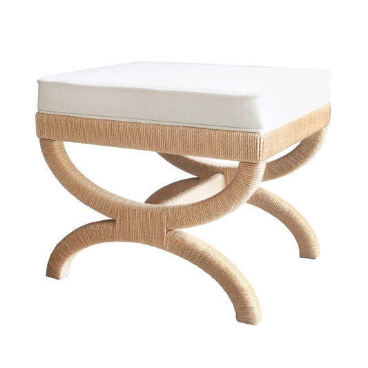 Worlds Away - Natural Rope Wrapped Base Stool With White Linen Cushion - XANADU STOOL view 2
