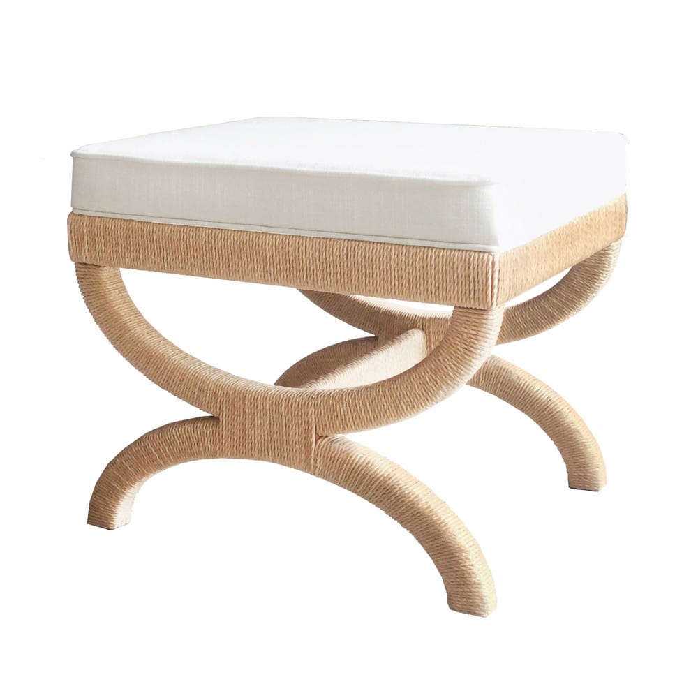 Worlds Away - Natural Rope Wrapped Base Stool With White Linen Cushion - XANADU STOOL view 2