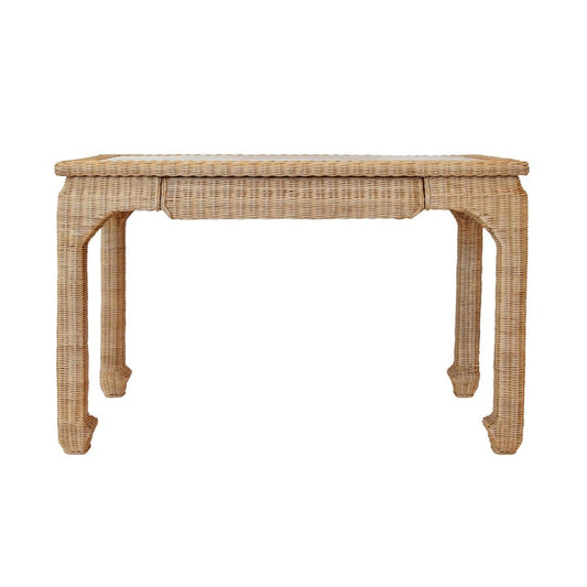 Worlds Away - One Drawer Ming Style Desk In Woven Rattan With Glass Top - VERRA view 2