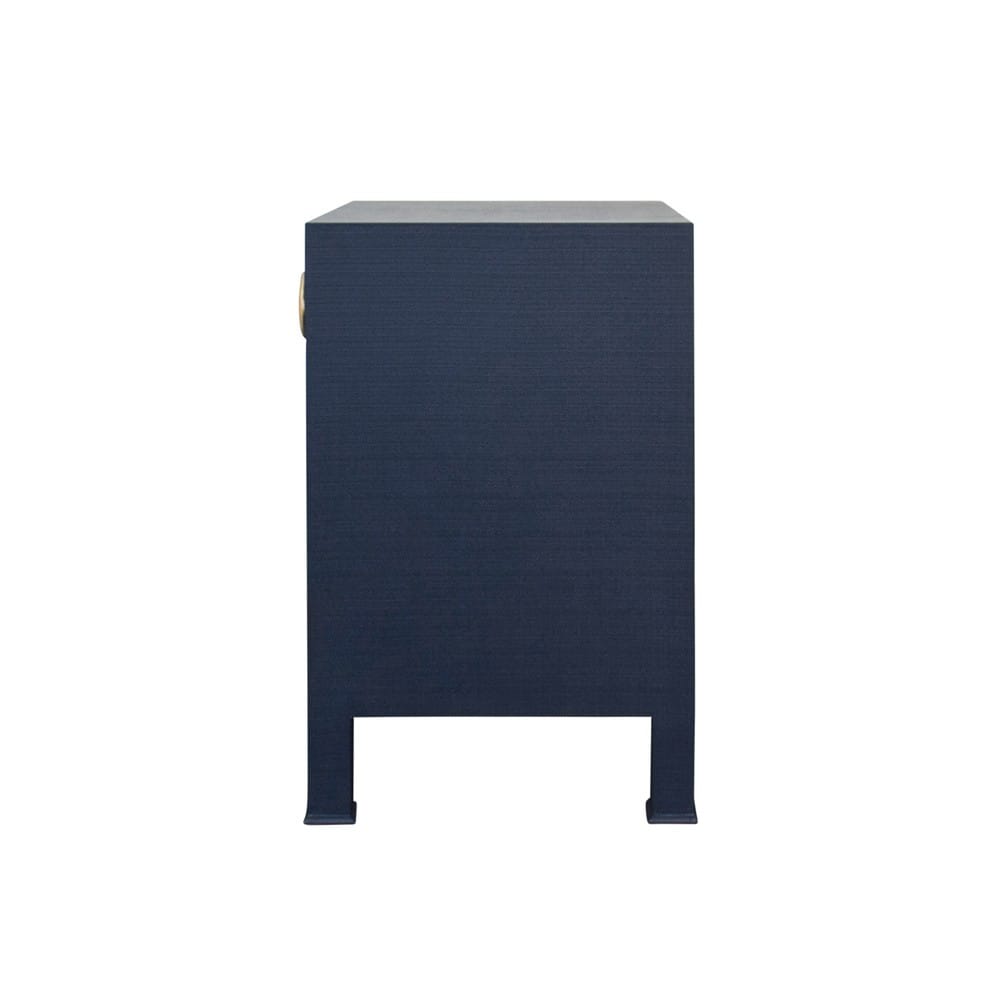Worlds Away - One Drawer Side Table With Antique Brass Circle Hardware In Textured Navy Linen - MALCOLM NVY view 4