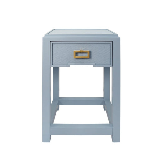 Worlds Away - One Drawer Side Table With Matte Light Blue Frame And Light Blue Grasscloth Drawer Fronts - JEAN LB view 2