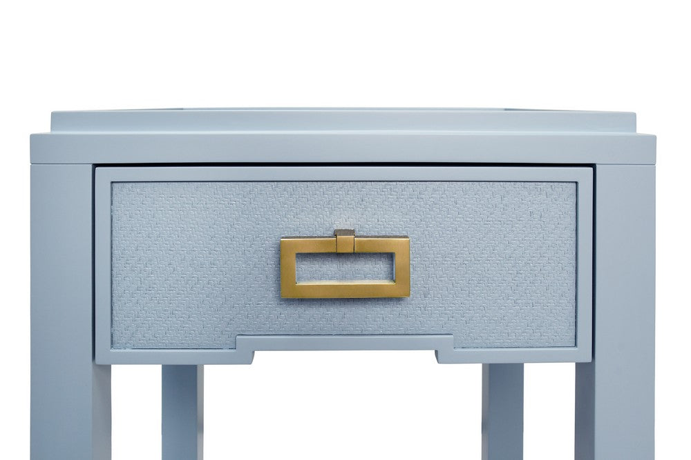 Worlds Away - One Drawer Side Table With Matte Light Blue Frame And Light Blue Grasscloth Drawer Fronts - JEAN LB view 5