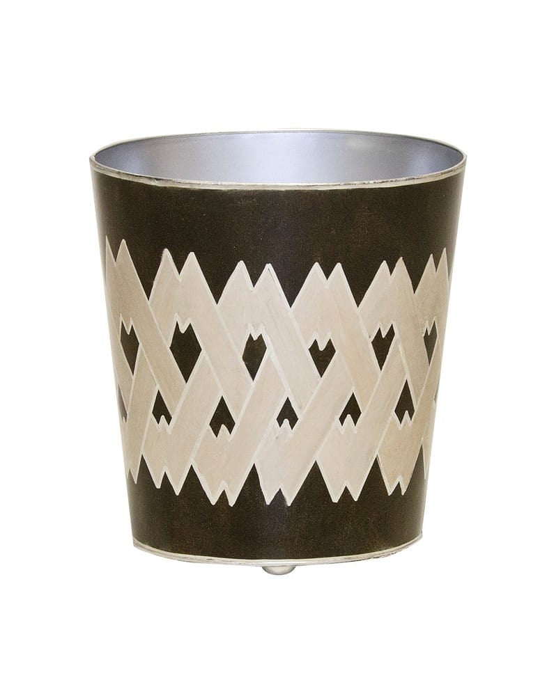 Worlds Away - Oval Wastebasket Black And Silver Argyle - WBARGBS view 1