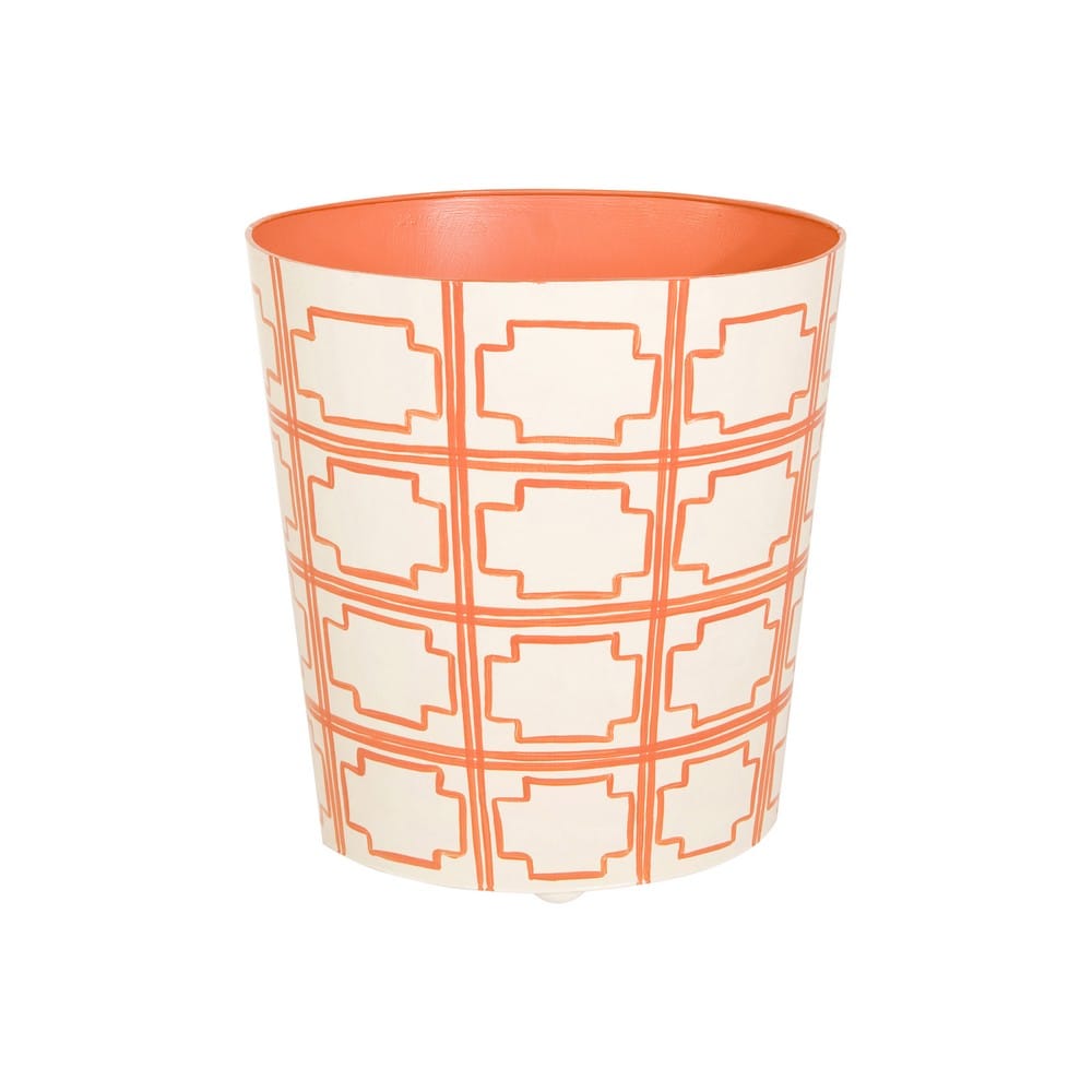Worlds Away - Oval Wastebasket Cream/Orange Sqrs - WBSQUAREDOR view 1