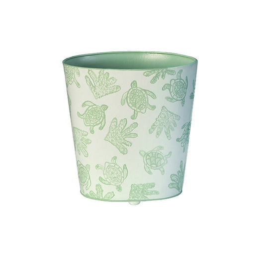 Worlds Away - Oval Wastebasket Cream With Mint Green Turtle And Coral Pattern - WBTURTLE view 2