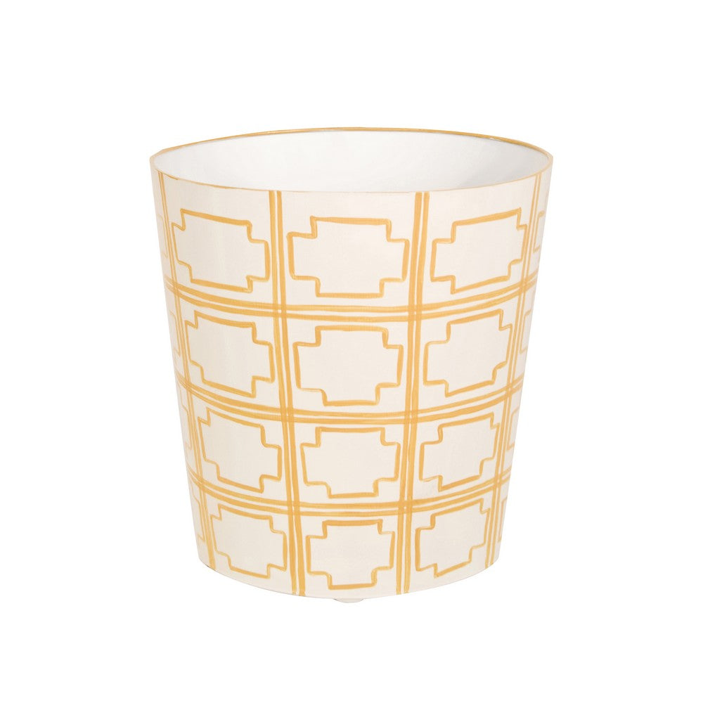 Worlds Away - Oval Wastebasket Cream/Yellow Sqrs - WBSQUAREDY view 1