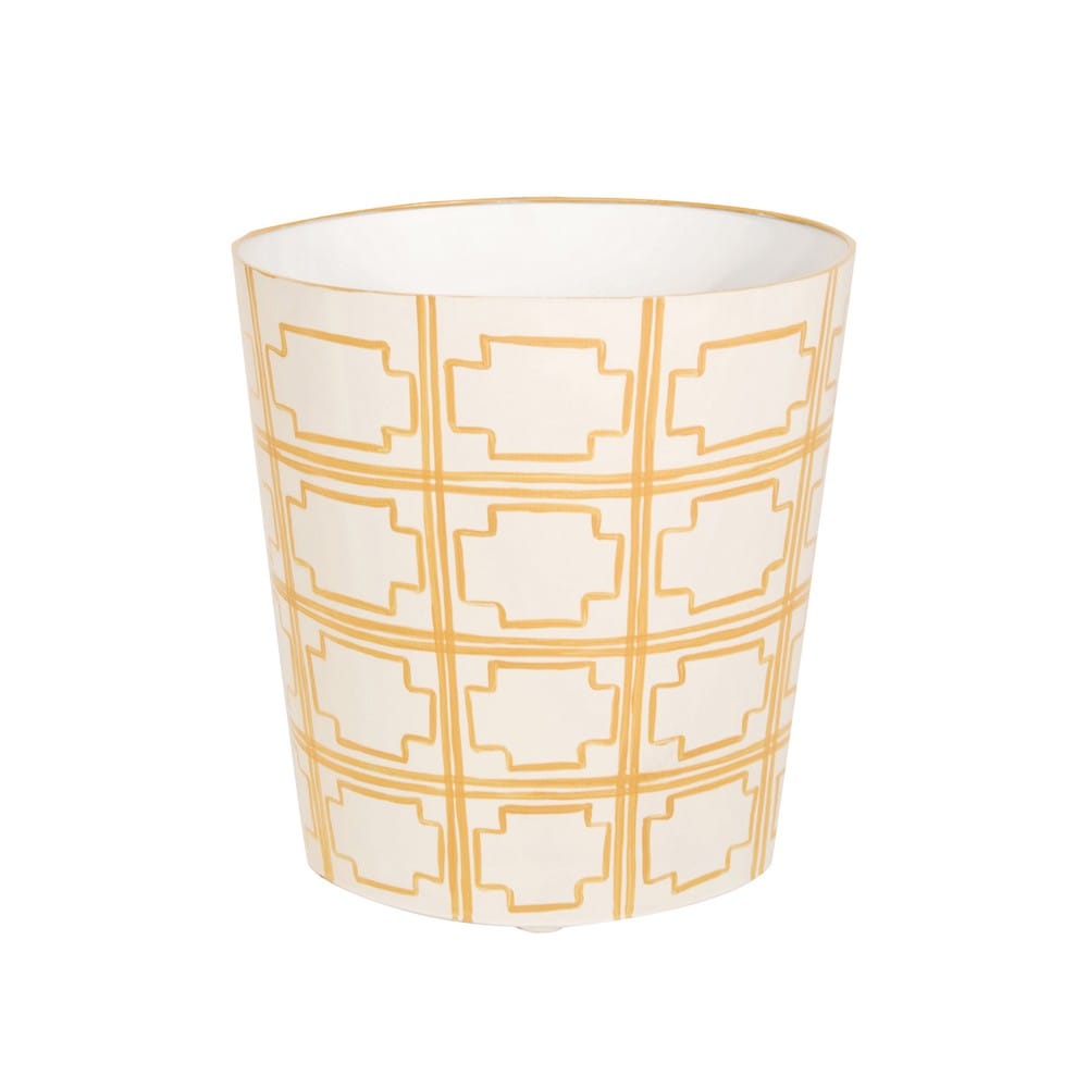 Worlds Away - Oval Wastebasket Cream/Yellow Sqrs - WBSQUAREDY view 1