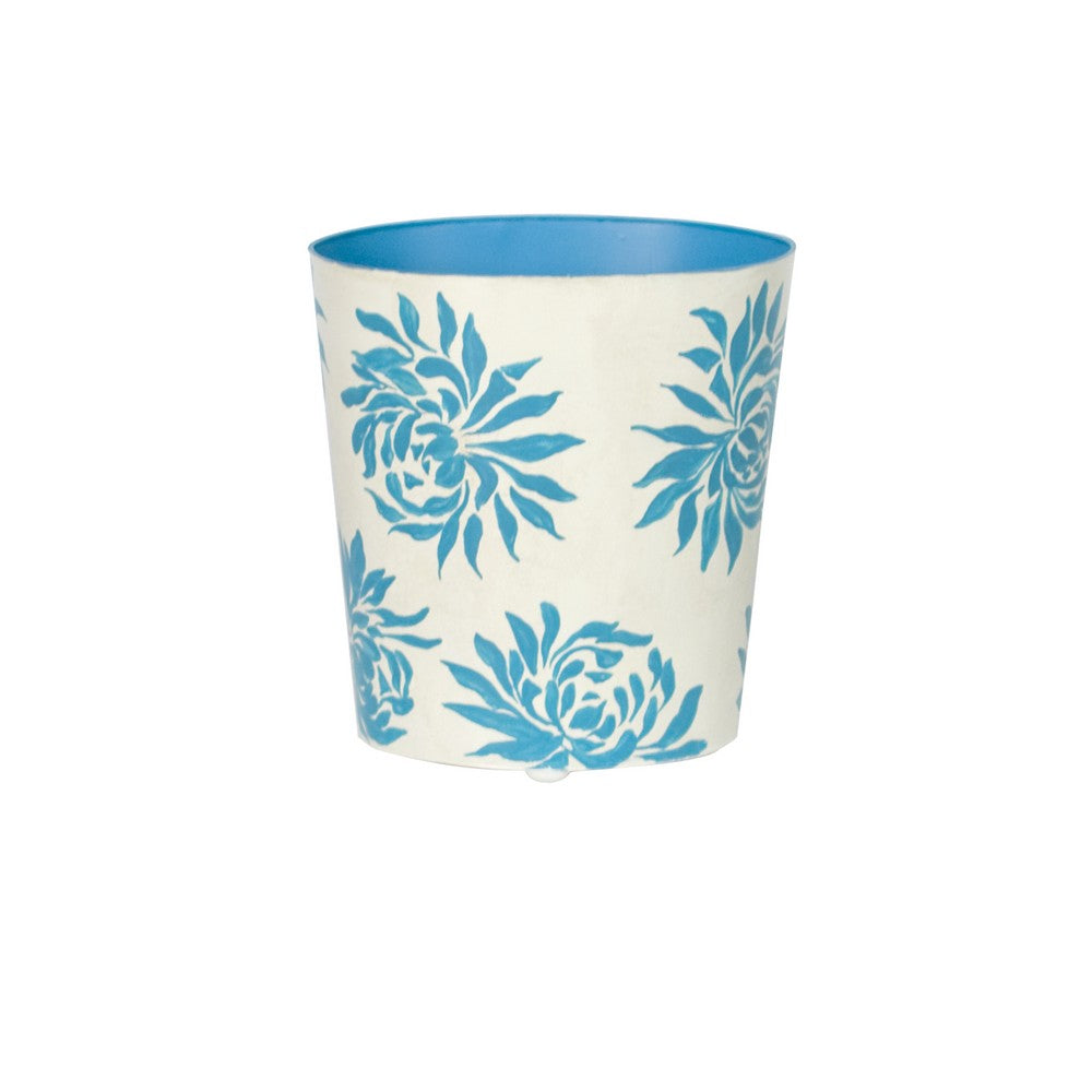 Worlds Away - Oval Wastebasket Turq/Cream Floral - WBDAHLIATU view 1