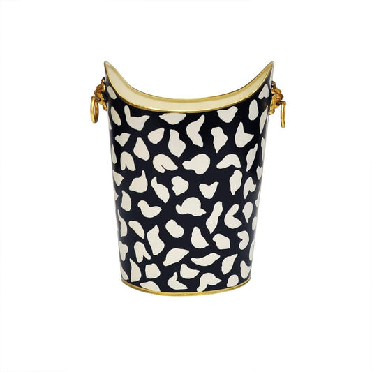Worlds Away - Oval Wastebasket With Lion Handles In Black Leopard - WBLIONOV BLP view 2