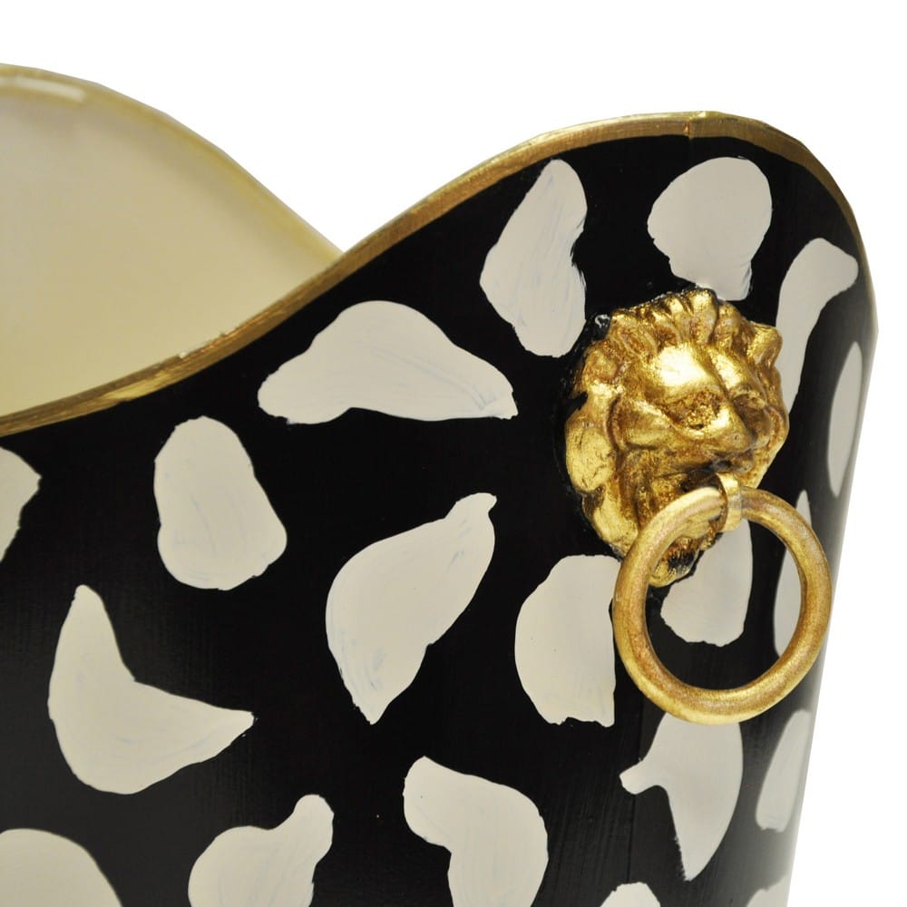 Worlds Away - Oval Wastebasket With Lion Handles In Black Leopard - WBLIONOV BLP view 3