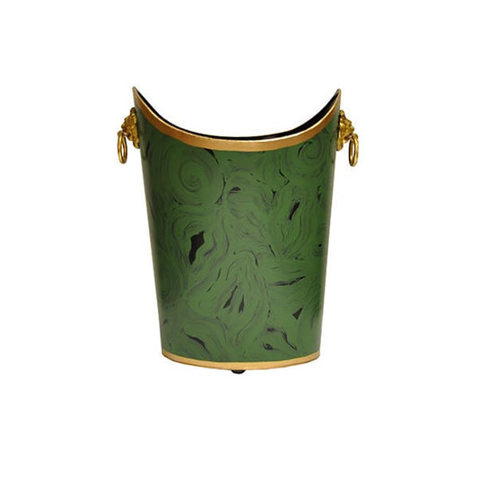 Worlds Away - Oval Wastebasket With Lion Handles In Malachite - WBLIONOV MAL view 2