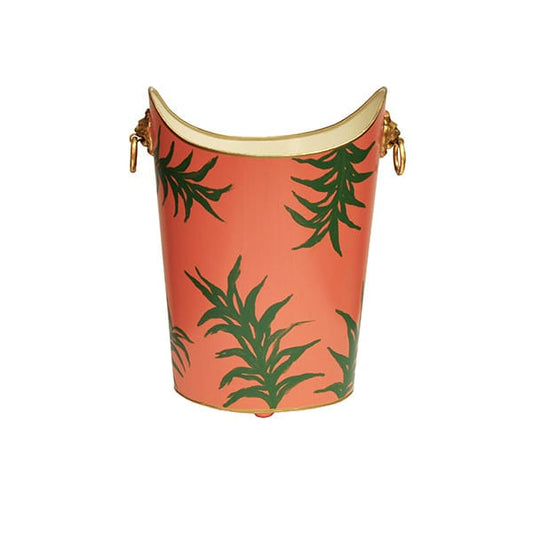 Worlds Away - Oval Wastebasket With Lion Handles In Palm - WBLIONOV PALM view 2