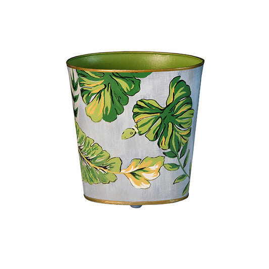 Worlds Away - Oval Wastebasket With Tropical Leaf And Snake Pattern - WBTROPIC view 2