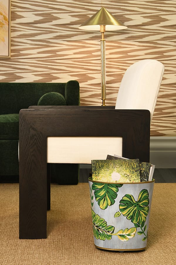 Worlds Away - Oval Wastebasket With Tropical Leaf And Snake Pattern - WBTROPIC view 3