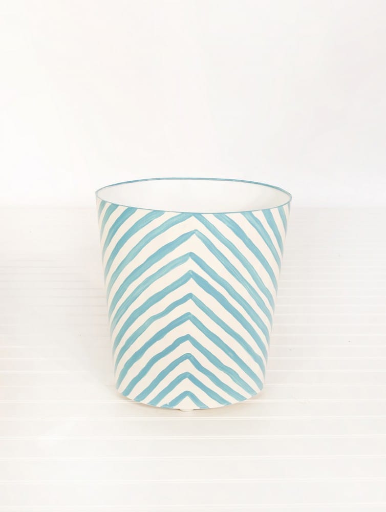 Worlds Away - Oval Wastebasket Zebra Turq/Cream - WBZET view 1