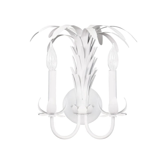 Worlds Away - Palm Spray Two Arm Tole Wall Sconce In Matte White Powder Coat - RESEDA WH view 2