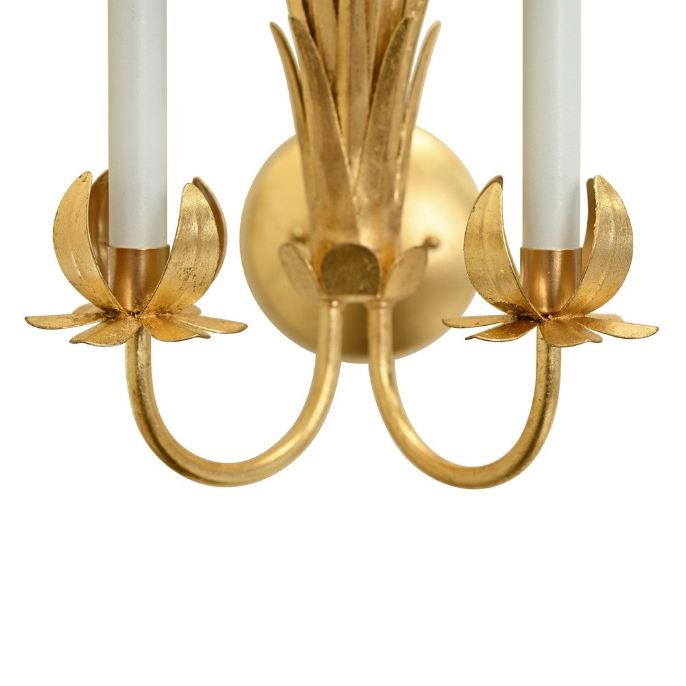 Worlds Away - Palm Two Arm Tole Wall Sconce In Gold Leaf. - RESEDA G view 6