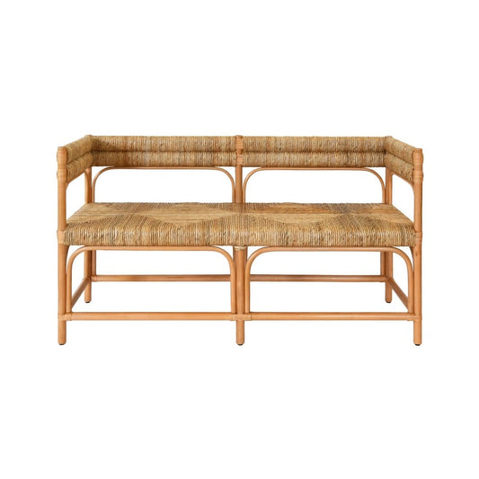 Worlds Away - Rattan Bench With Seagrass Wrapped Seat And Seat Back - AJAX view 2
