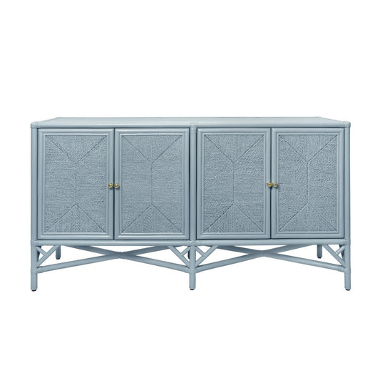 Worlds Away - Rattan Four Door Cabinet With Rope Front Doors In Painted Light Blue - ELEANOR LB view 2